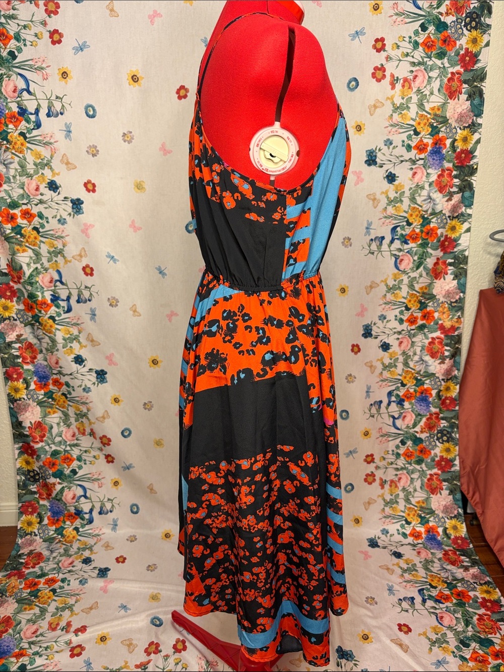Romeo & Juliet Couture Orange, Black & Blue Floral Midi Dress - Picture 4 of 12